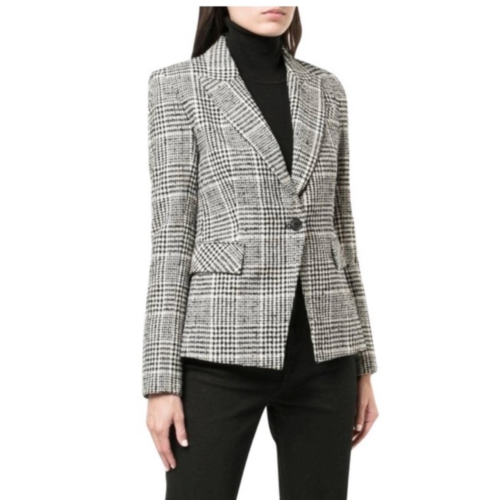Veronica Beard Rhett Dickey Blazer In Black/Cream Plaid